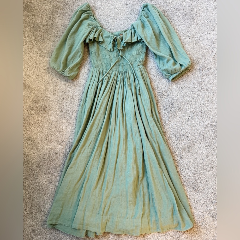 Free People Sage Green Smocked Top